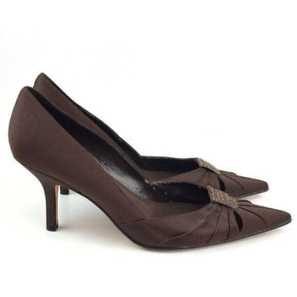 Nina woman’s heels size 9 39 chocolate brown satin - Picture 1 of 9